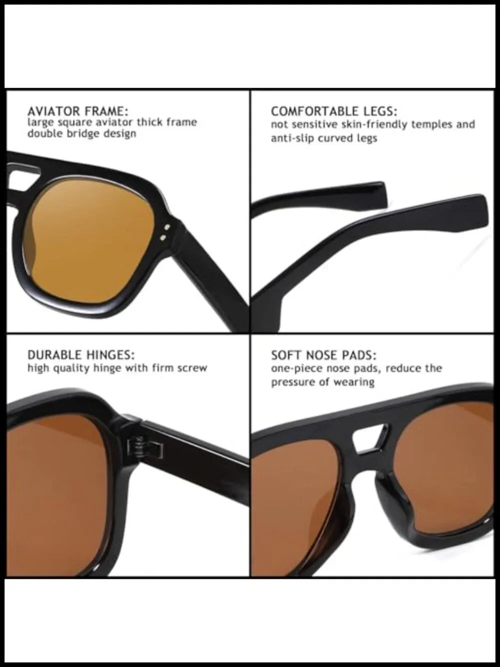 Vintage Pilot Sunglasses Square Chunky UV400 Polarized for Men Women Driving